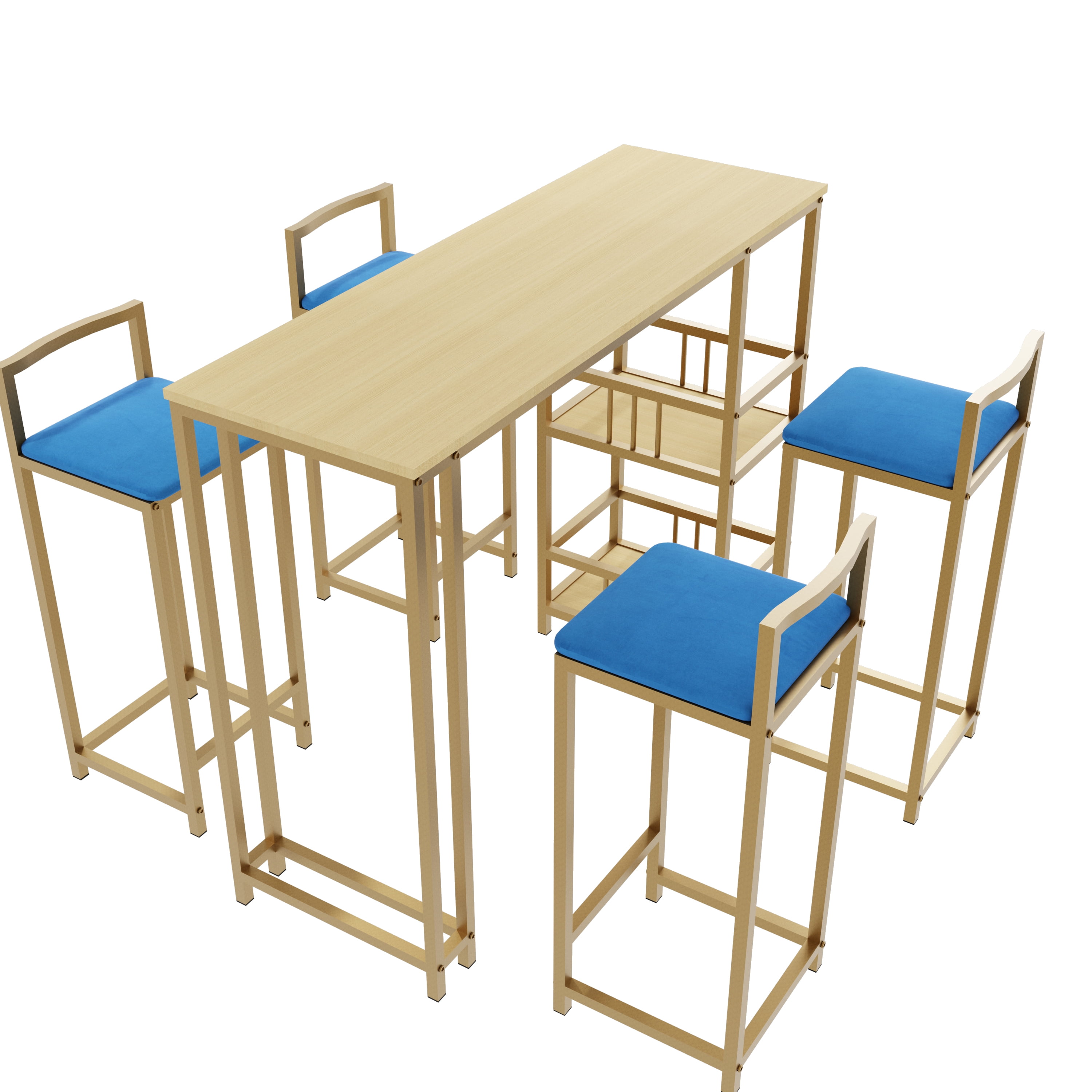 Aukfa 5 Pcs Dining Table Set, Bar Table and Chairs Set with storage cushions for Breakfast Kitchen Dining Room, Blue