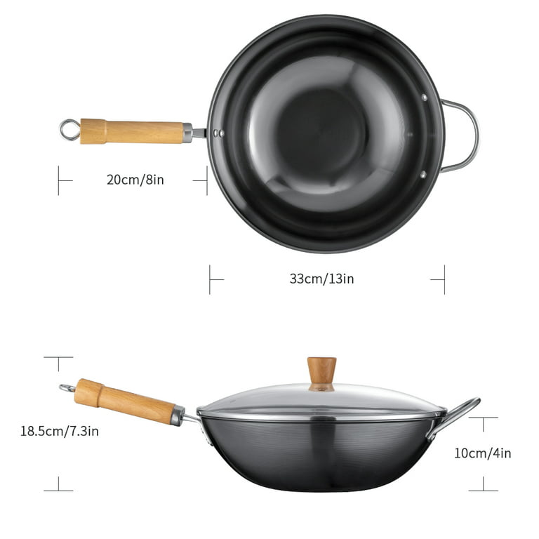 CATHYLIN Wok Pan Stainless Steel Stir-fry Wok with Lid 13 Non Stick  Skillet with Stay-cool Handle PFOA Free Suitable for Induction, Ceramic