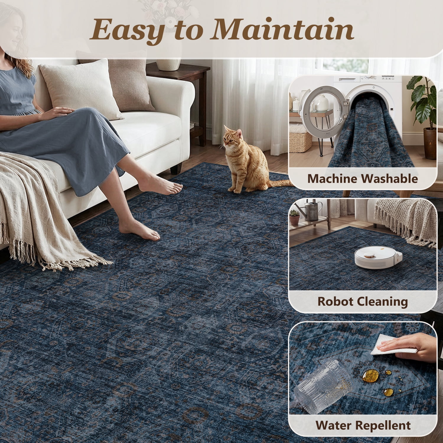 SIXHOME 8'x10' Area Rugs for Living Room Modern Area Rugs Machine Washable Rugs Blue