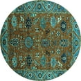 thumbnail image 1 of Ahgly Company Machine Washable Indoor Round Oriental Turquoise Blue Traditional Area Rugs, 5' Round, 1 of 4