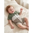 thumbnail image 5 of Cenuakty Baby Boy Summer Romper Fashionable Contrast Color Striped Short Sleeve Turn Down Collar Jumpsuit, 5 of 9