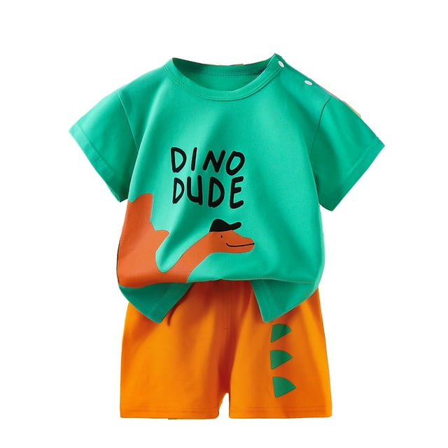 MIASHUI Toddler Boy Summer Clothes Kids Cartoon Short Sleeve Shirt Shorts Outfits Set,Green,2-3 Years