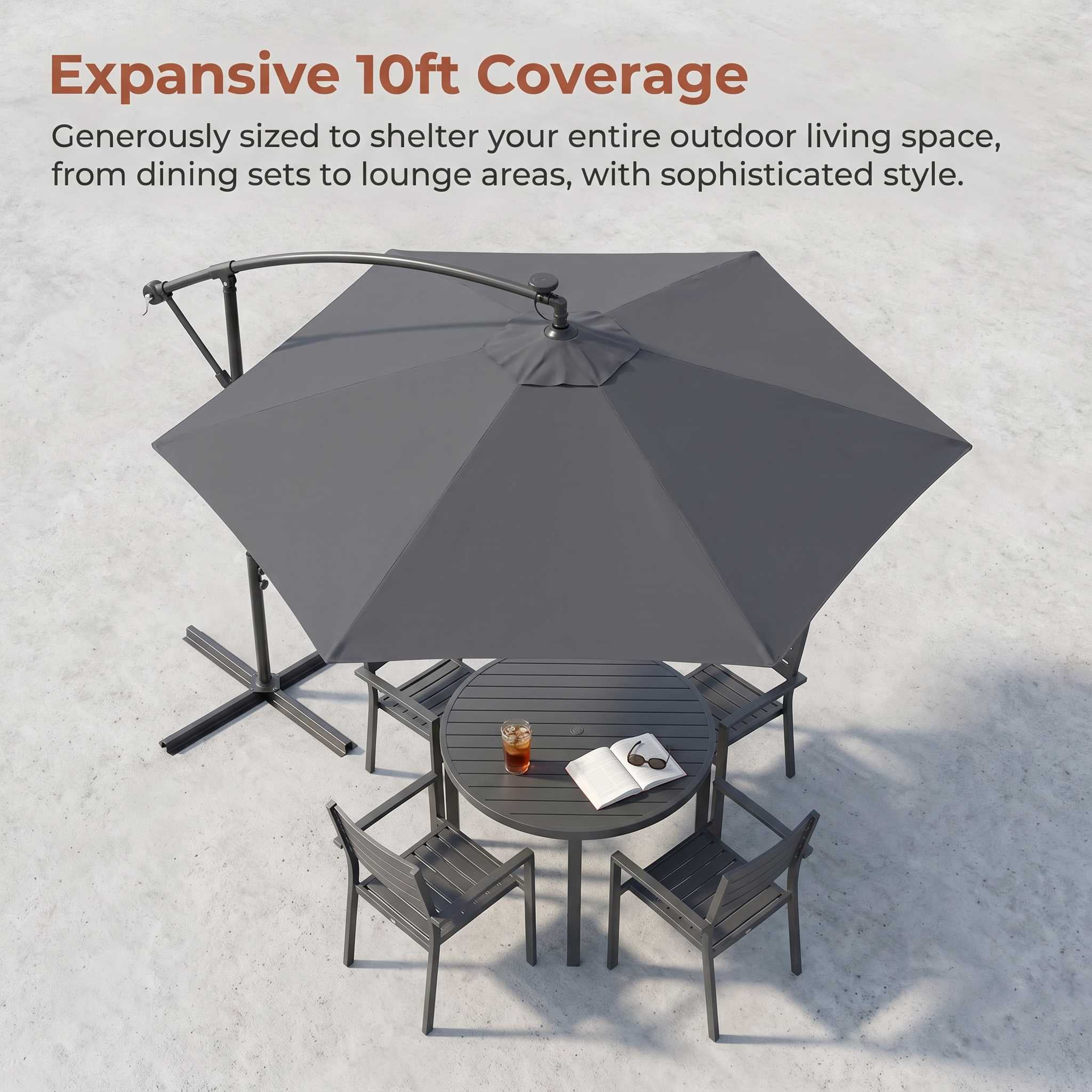 Ktaxon 10FT Patio Umbrella, Offset Cantilever Solar LED Outdoor Patio Table Umbrella, UV Protection, Fade Resistant Fabric, Easy Tilt Adjustment,Cross Base,Gray