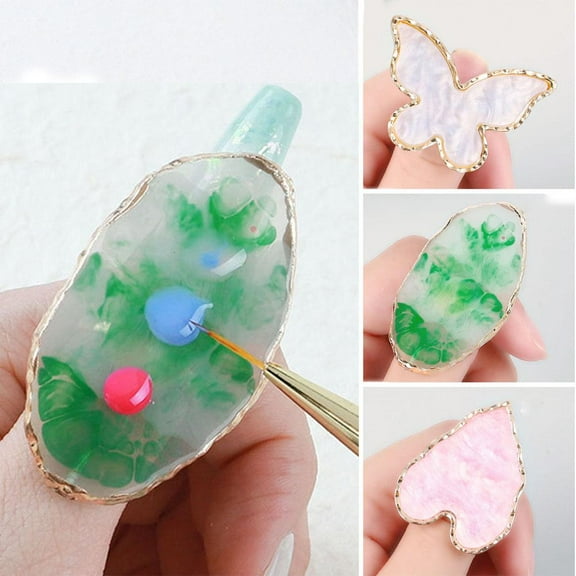 Zhaomeidaxi Resin Nail Art Palette, Nail Art Painting Mixed Color Palettes Gold Edge Nail Holder Nail Art Display Board
