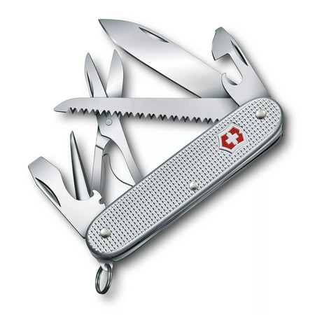 Victorinox Farmer X Swiss Army Knife 10 Function Swiss Made Pocket Knife With Large Blade Bottle Opener and Wood Saw - Silver