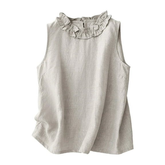 Gpaecead Linen Cotton Vest Women's Linen Waistcoat Trend Casual Sleeveless Cardigan Gray