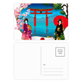 thumbnail image 1 of Kimono Girl Japan Culture Umbrella Postcard Set Birthday Mailing Thanks Greeting Card, 1 of 3