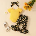 thumbnail image 4 of Odeerbi Baby Boys Girls Outfits Cotton Jumpsuit Rib Knit Romper with Floral Flared Pants Set Solid Color Short Sleeve Knitting Crawling Bodysuit Headband Set Infant Clothes Yellow, 4 of 8