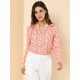 thumbnail image 3 of Allegra K Blusa con botones de manga larga con cuello en V y blusas sueltas florales de gasa para mujer Rosa S, 3 of 6