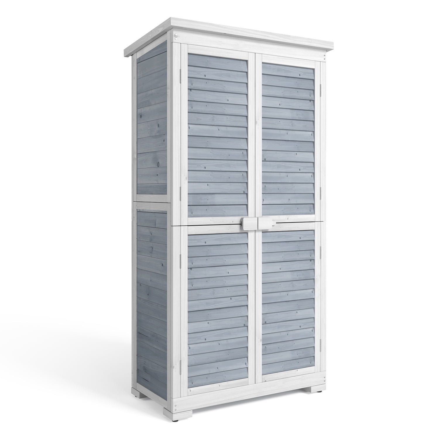Asofer Outdoor Storage Cabinet, Garden Tool Shed with Removable Shelves & Asphalt Roof for Lawn, Patio, Gray