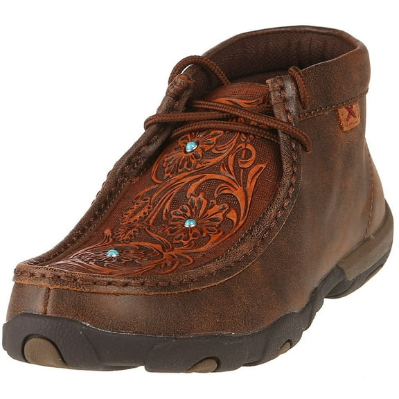 Twisted X Boots Womens WDM0081 Women`s Driving Moc D Toe 9-M Brown/Tooled