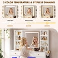 thumbnail image 3 of MODERNLUXE 43.3" Large Vanity Desk with Mirror and Lights, Makeup Vanity Table with Glass Top,1 Stool,3 Drawers & Charging Station,3 Colors Lighting Adjustable Brightness for Bedroom,White, 3 of 9