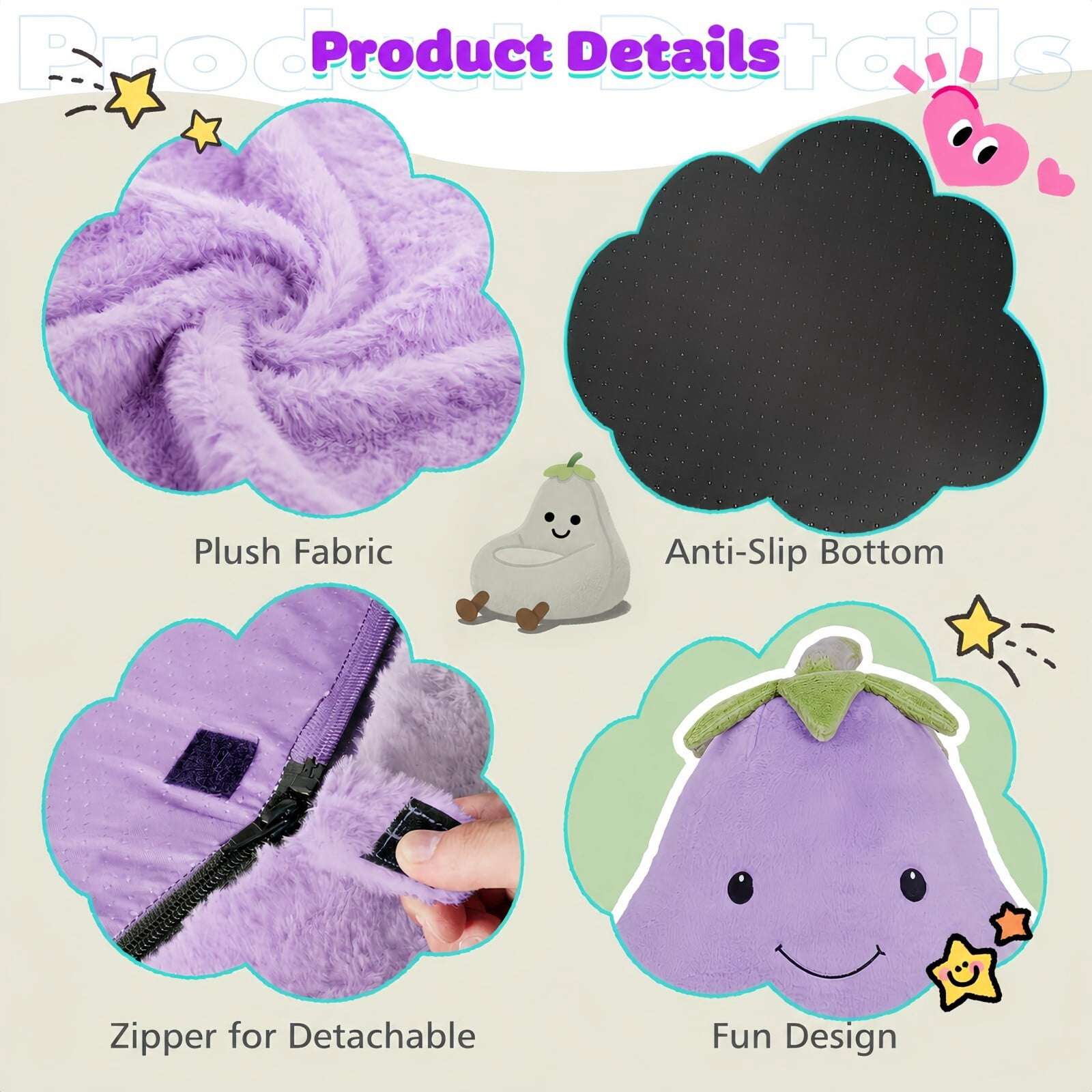 Kelno 24" Kids Bean Bag Chair Faux Rabbit Fur Lazy Chair Toddler Couch, Purple