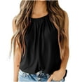 thumbnail image 2 of Qertyioot Femmes Été Casual Couleur Unie Col Rond Manches Tops Lâches Merci Chemisiers, 2 of 5