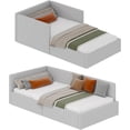 thumbnail image 1 of Twin daybed with headboard, Corner Bed Frame with Bed Rails, Velvet Upholstered Sofa Bed with Guardrail for Bedroom, Guest Room, Adjustable Installation, Wooden Slats Support, Light Grey, 1 of 8