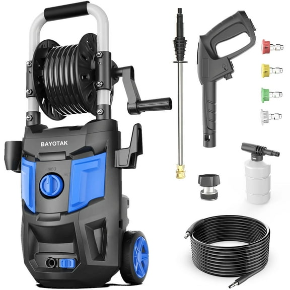 Electric Pressure Washer, 4800 PSI Max 3.0 GPM, High Pressure Cleaning Machine with Foam Cannon, 35 FT Power Cord, 20 FT Hose, 4 Connect Nozzles Hose Reel for Cars/Patio/Garage BLUE5