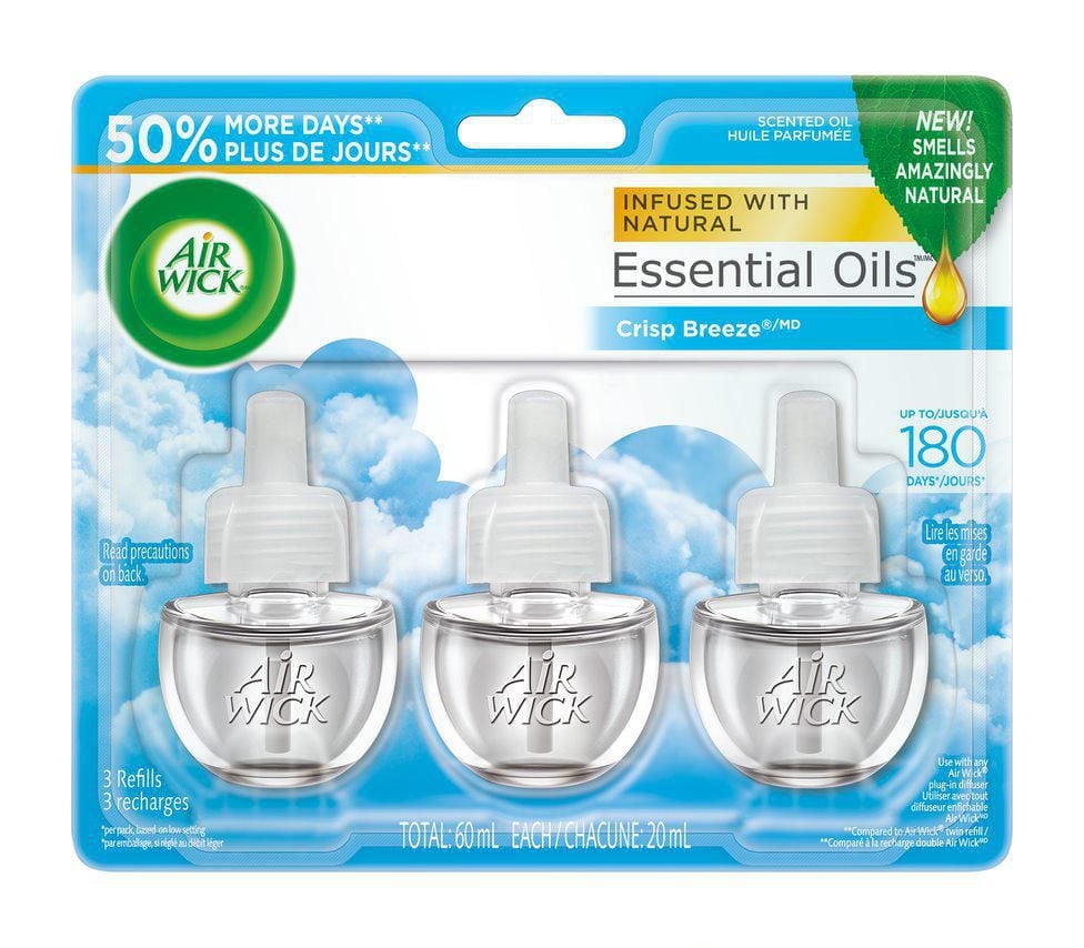 Assainisseur d'air à brancher AirWick Freshmatic, Recharges d'huile parfumée, Brise vivifiante, 3 Recharges