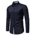 thumbnail image 3 of WREESH Men's Trendy Dress Button Down Shirts Casual Patchwork Long Sleeve with Turn-Down Collar, Striped and Triangular Collar Color Blocking for a Stylish Statement Navy, 3 of 9