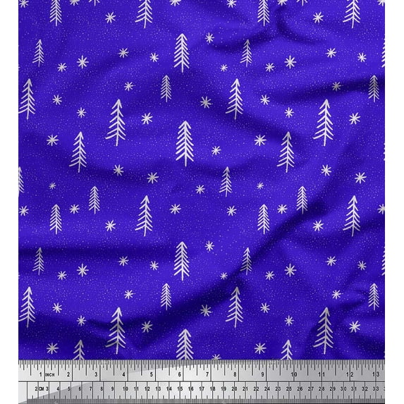 Soimoi Blue polyester Crepe Fabric Asterisk & Snow Nature Fabric Prints By Yard 52 Inch Wide