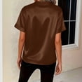 thumbnail image 4 of Endives Womens Satin T-shirt V Neck Short Sleeve T Shirt Elegant Blouse Womens Top Summer Outfits Brown, 4 of 7