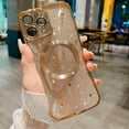thumbnail image 4 of iPhone 13 Pro Max Magnetic Case, Compatible with MagSafe, Luxury Plating Cute Love Heart Bling Star Phone Case for Women Girls, Soft TPU Full Camera Shockproof Protective Clear Case (Gold), 4 of 9