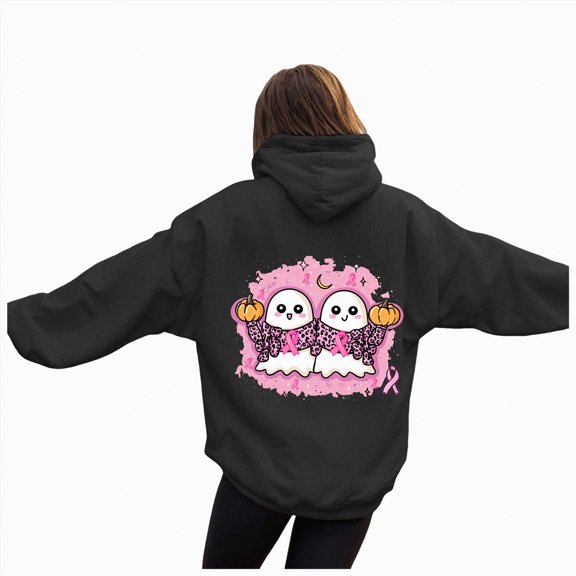 Towmus Halloween Ghost Hooded Sweatshirts for Women Funny Graphic Long Sleeve Teen Girls Oversized Hoodies Sweatshirt Casual Pullover Tops