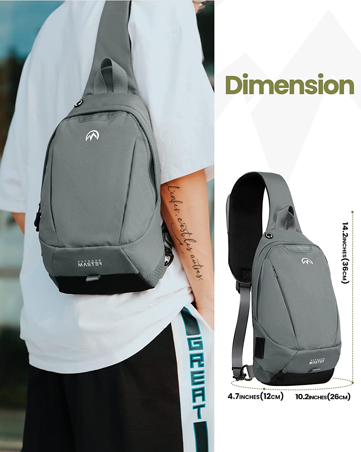 OutdoorMaster Sling Bag - Crossbody Backpack for Women & Men Gray
