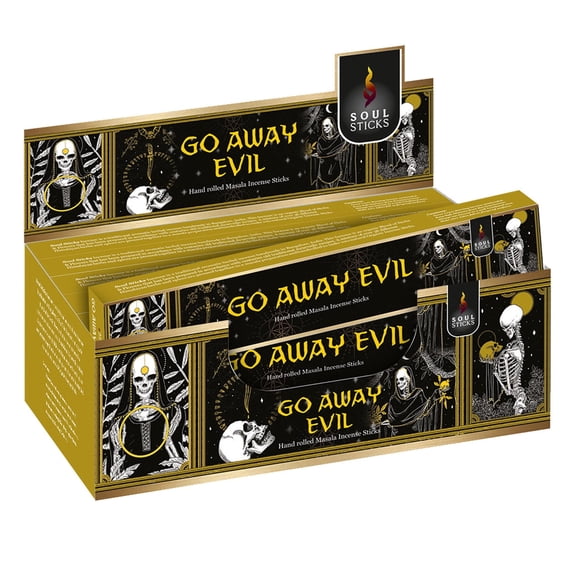 Go Away Evil Incense Sticks – 12 Boxes Hand-Rolled Natural Incense for Space Clearing & Removing Negative Energy | Soul Sticks (Bulk)