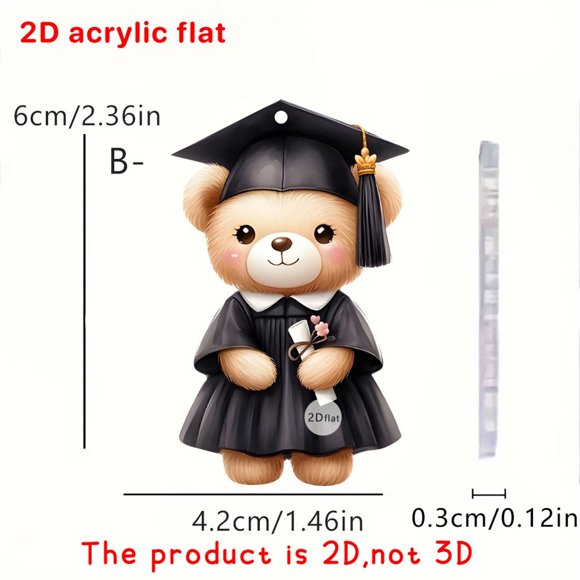 Sktrjpolfis Graduation Bear Pendant, 2D Flat Acrylic Ornament for Car Key & Graduation Gift