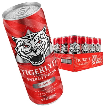 TIGERLYFE Energy Drink 12-Pack, 12oz Cans, 24g Cane Sugar, 110 Calories, with Vitamin B & Potassium for Energy, Focus, Stamina, and Hydration (Original Flavor)