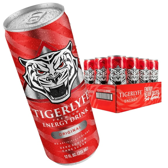 TIGERLYFE Energy Drink 12-Pack, 12oz Cans, 24g Cane Sugar, 110 Calories, with Vitamin B & Potassium for Energy, Focus, Stamina, and Hydration (Original Flavor)