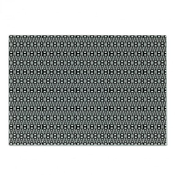 Abstract Cutting Board, Monochrome Squares of Many Sizes Motif with Grid Design Geometric Rows Pattern, Decorative Tempered Glass Cutting and Serving Board, Small Size, Black White, by Ambesonne