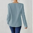 thumbnail image 5 of YUGYXL Women's Spring Fall Long Sleeve Henley T Shirts Button Textured Loose Fit Casual Basic Tops Dressy Blouse Blue XL, 5 of 9