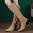 thumbnail image 2 of WEAIXIMIUNG Over The Knee Boots Wide Calf Black Ladies Fashion Square Heel Square Toe Solid Color Back Fringe Retro Mid High Boots, 2 of 9