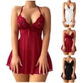 thumbnail image 1 of FRSASU Ensemble de Lingerie Robe Babydoll Transparente en Dentelle Florale à Dos Nu pour Femmes avec String 2 Pcs Blanc, 1 of 4