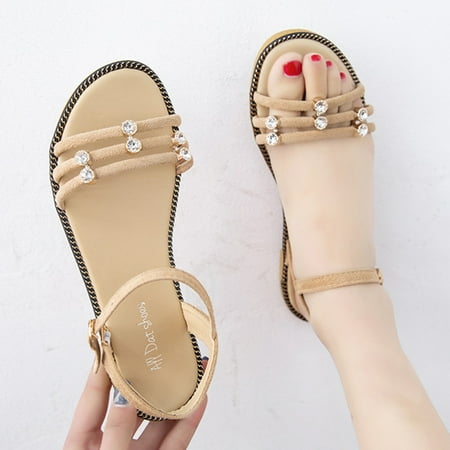 

〖Yilirongyumm〗 Khaki 37 Sandals Women Sandals Girls Flat Buckle Sandals Flat Strap Casual Fashion Sandals Slippers Beach Sandals