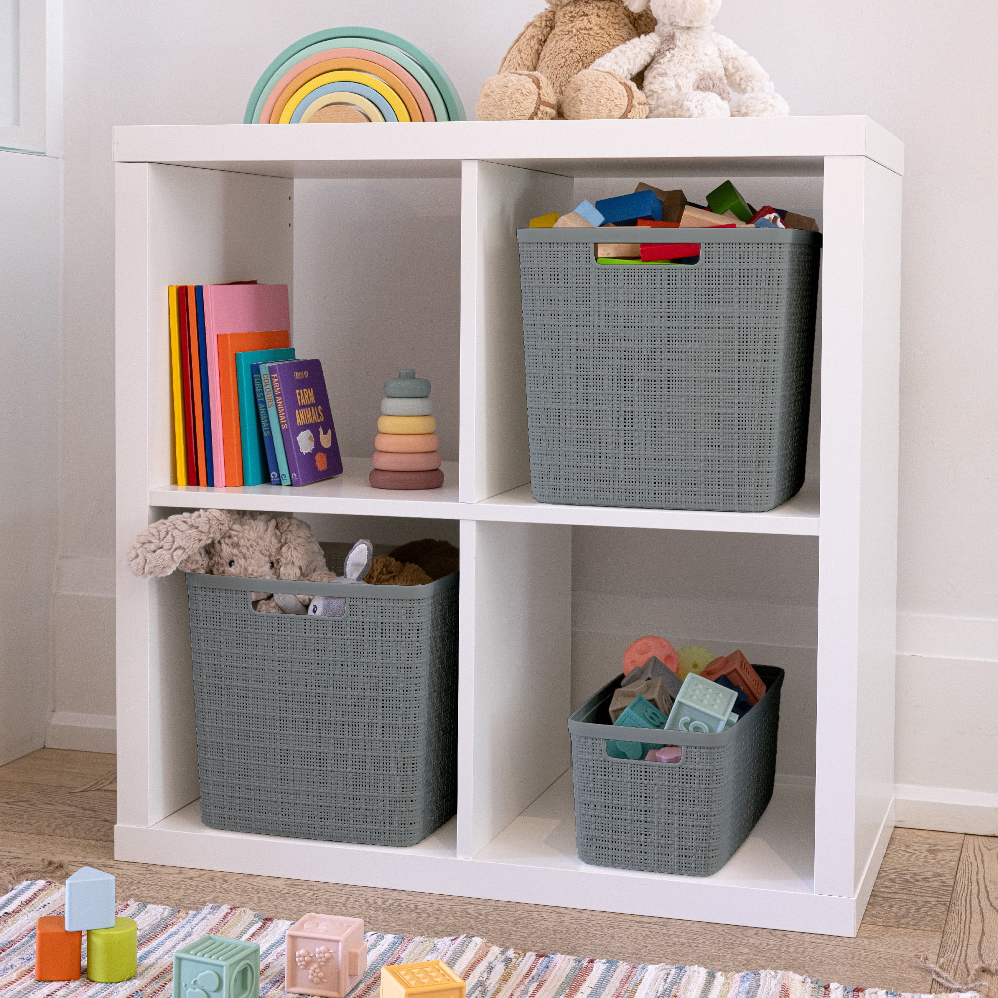 Curver Set of 6 Jute Basket Slim Durable Resin Organization and Storage Basket Bin, Grey