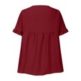 thumbnail image 3 of Cotton Linen Cute Summer Tops Ruffle Short Sleeve V Neck Pleated T Shirts for Women Loose Fit Solid Casual Tees (Medium, Wine), 3 of 6