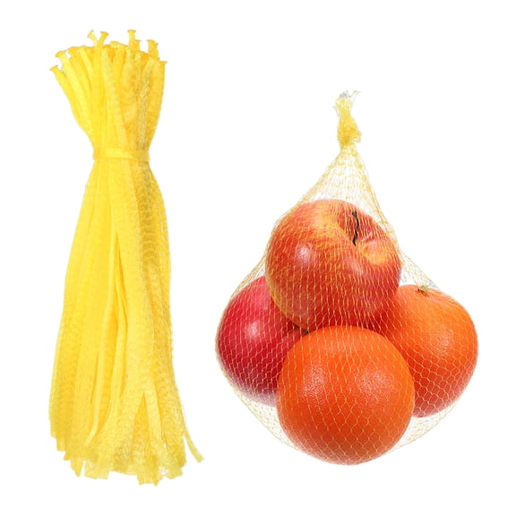 100 Pack Reusable Mesh Produce Bags, 35cm/14 Inch Washable Net Storage Bags Reusable Storage Bags for Fresh Fruit Vegetables Seafood, Yellow