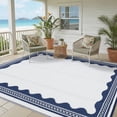 thumbnail image 3 of HIWEAVER Navy 10'x 20' Outdoor Rug Garden Decor Scolloped Bordered Carpet Plastic Straw Waterproof Reversible Patio Area Rug for Balcony Deck Picnic Portable Camping Mat, 3 of 8