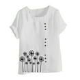 thumbnail image 4 of Cavosen Short Sleeve Blouses for Women Dressy Casual Artificial Cotton Linen Dandelion Print Button Summer Shirts Crewneck Comfy Loose Fit Tops Lightweight Tees White 2XL, 4 of 4