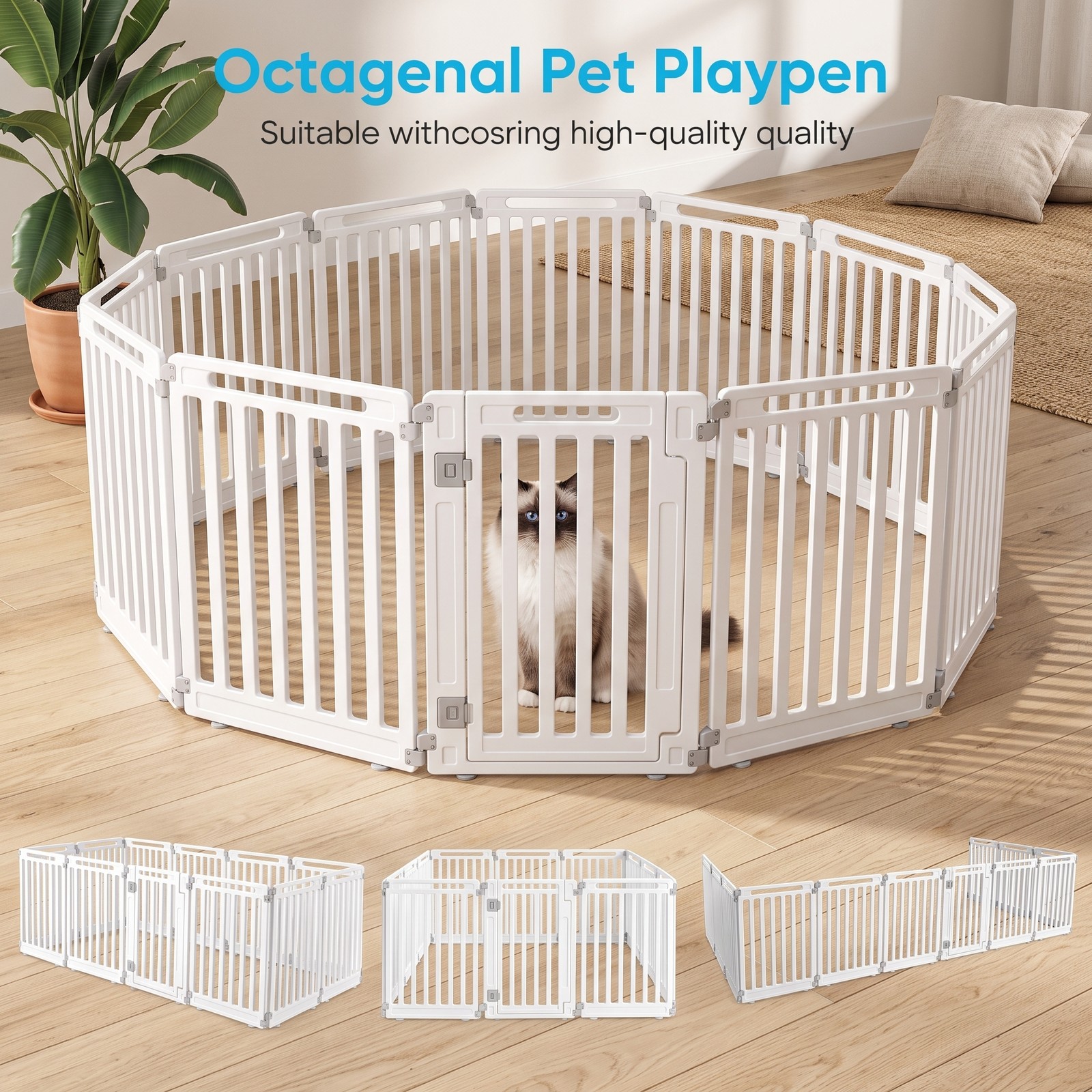 ALPULON 12-Panel Dog Playpen 31.5 Inch Height Indoor Outdoor Pet Fence Foldable HDPE Puppy Exercise Pen Enclosure Kennel for Small Medium Dogs, White