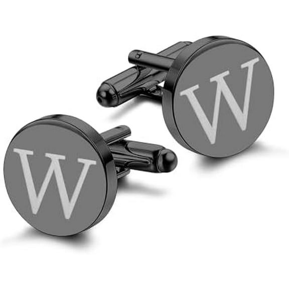 1 Pair Cuff Links Mens Accessories Jewelry Classic Initial Cufflinks with Gift Box Silver Black 14K gold plated Cufflinks