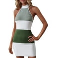 thumbnail image 5 of Seyurigaoka Women Tie-up Knit Halter Dress, Backless Sleeveless Contrast Color Striped One-piece, 5 of 9