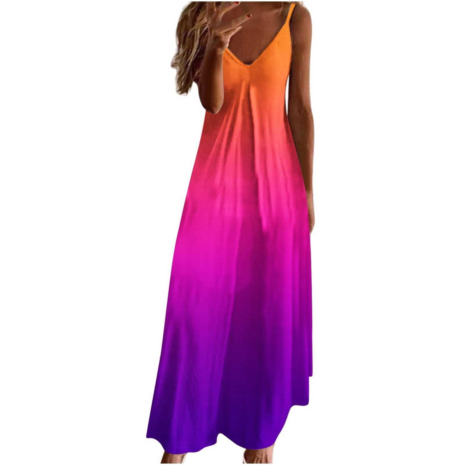 Amidoa Summer Beach Dresses for Women Ombre Sleeveless Long