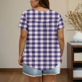 thumbnail image 4 of Hfnxid Womens Plus Size Tops Crewneck Pleated Short Sleeve Shirt Button Down Plaid Print Shirt Summer Casual Vacation ShirtsPurpleXL, 4 of 7