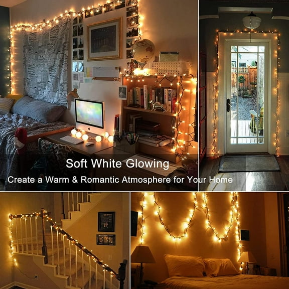 QIHE-Warm White Incandescent Christmas Lights, 300 Count 69.6ft Connectable, Clear Mini String Lights for Indoor/Outdoor Decor