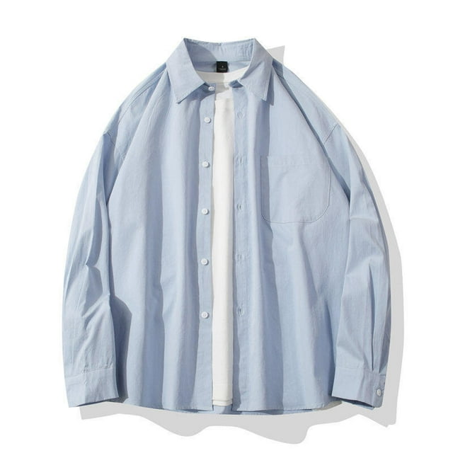 Mens Shirts with Pocket Business Casual Long Sleeve Tshirts Shirt Button-Down Collared Solid Color Breathable Lapel Work Shackets Tops