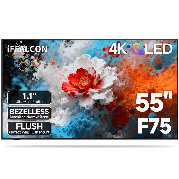iFFALCON 55in QLED 4K F75 Google TV Slim Art Frame Smart TV-Dolby Vision IQ,HDR 10 ,Motion Rate 120Hz,WCG 93�I-P3,MEMC Gaming Mode Plus,Built-In Google Voice Assistant