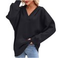 thumbnail image 2 of Women's Casual V-neck Pullover Long-sleeve Solid Color Fleece-lined Hooded Sweatshirt Top, Warm and Comfortable Hoodie for Winter Season,Black,XL, 2 of 6